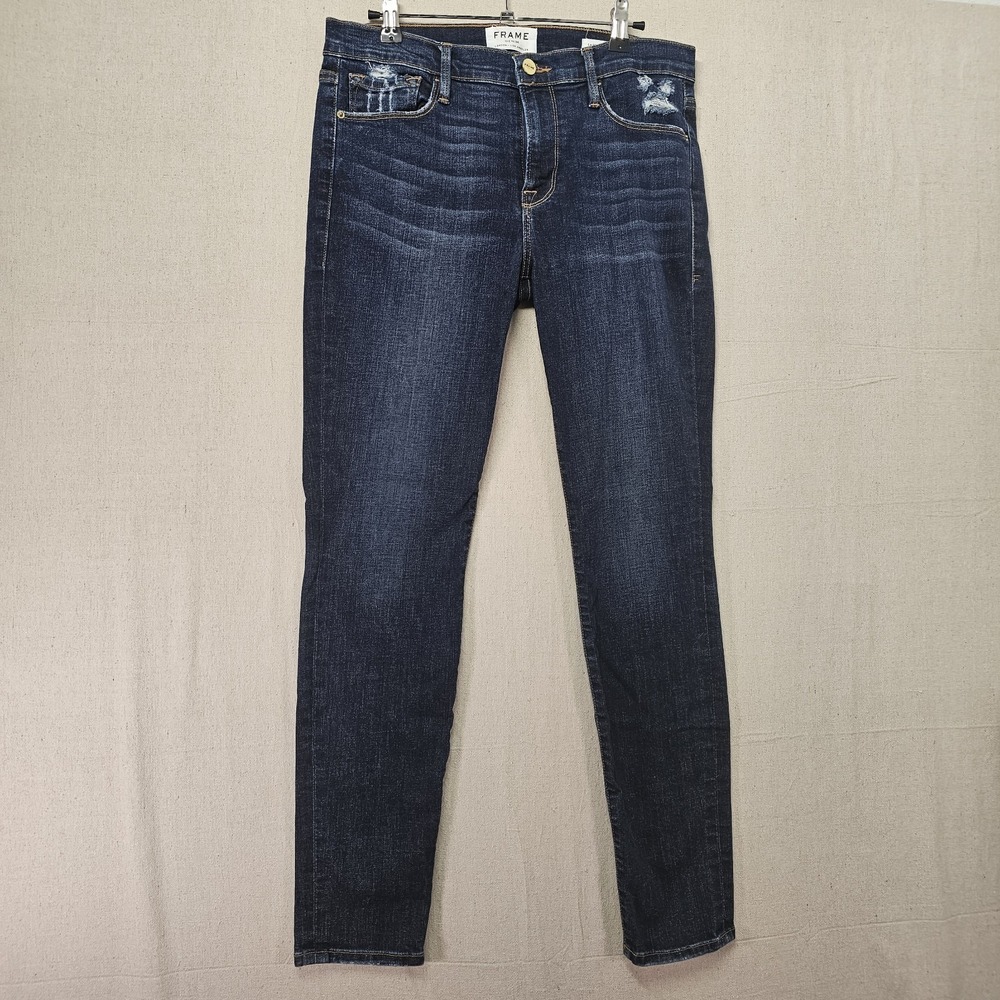 Frame Denim Le Skinny de Jeanne Womens 30x28 Distressed Whiskered Skinny Jeans